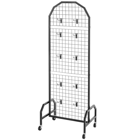 VEVOR 2 Packs Grid Wall Panels, 600 x 1640mm Wire Grid Panels Display Rack, Movable Art Display Shelf with Wheels and 20 Hooks, Black Carbon Steel Gridwall for Craft Show, Decor, Storage, Notice Board
