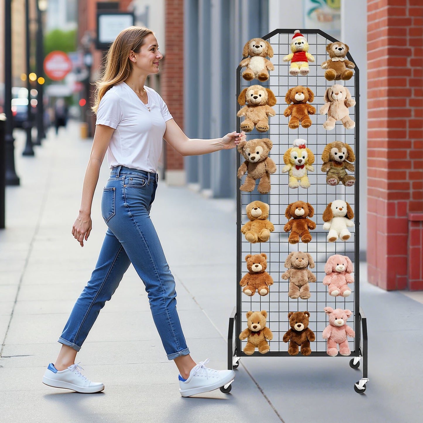 VEVOR 2 Packs Grid Wall Panels, 600 x 1640mm Wire Grid Panels Display Rack, Movable Art Display Shelf with Wheels and 20 Hooks, Black Carbon Steel Gridwall for Craft Show, Decor, Storage, Notice Board