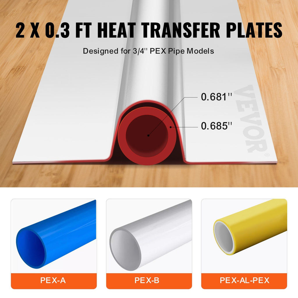 PEX Heat Transfer Plates 0.6m, Radiant Heat Plates for 19mm PEX Pipe, Durable Aluminum & Easy Trimming and Install Underfloor Heat Tubing Plates, Perfect for Wooden Floors (200pcs)