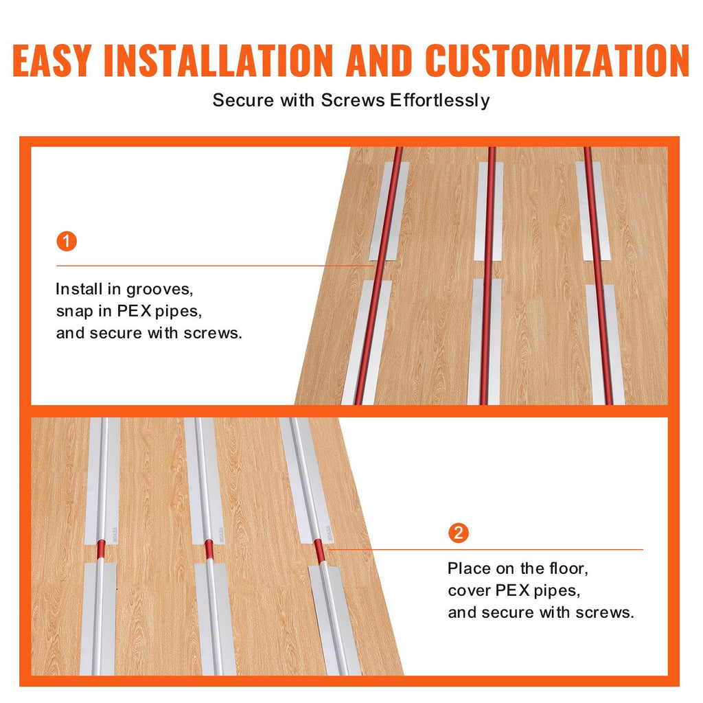 PEX Heat Transfer Plates 0.6m, Radiant Heat Plates for 19mm PEX Pipe, Durable Aluminum & Easy Trimming and Install Underfloor Heat Tubing Plates, Perfect for Wooden Floors (200pcs)
