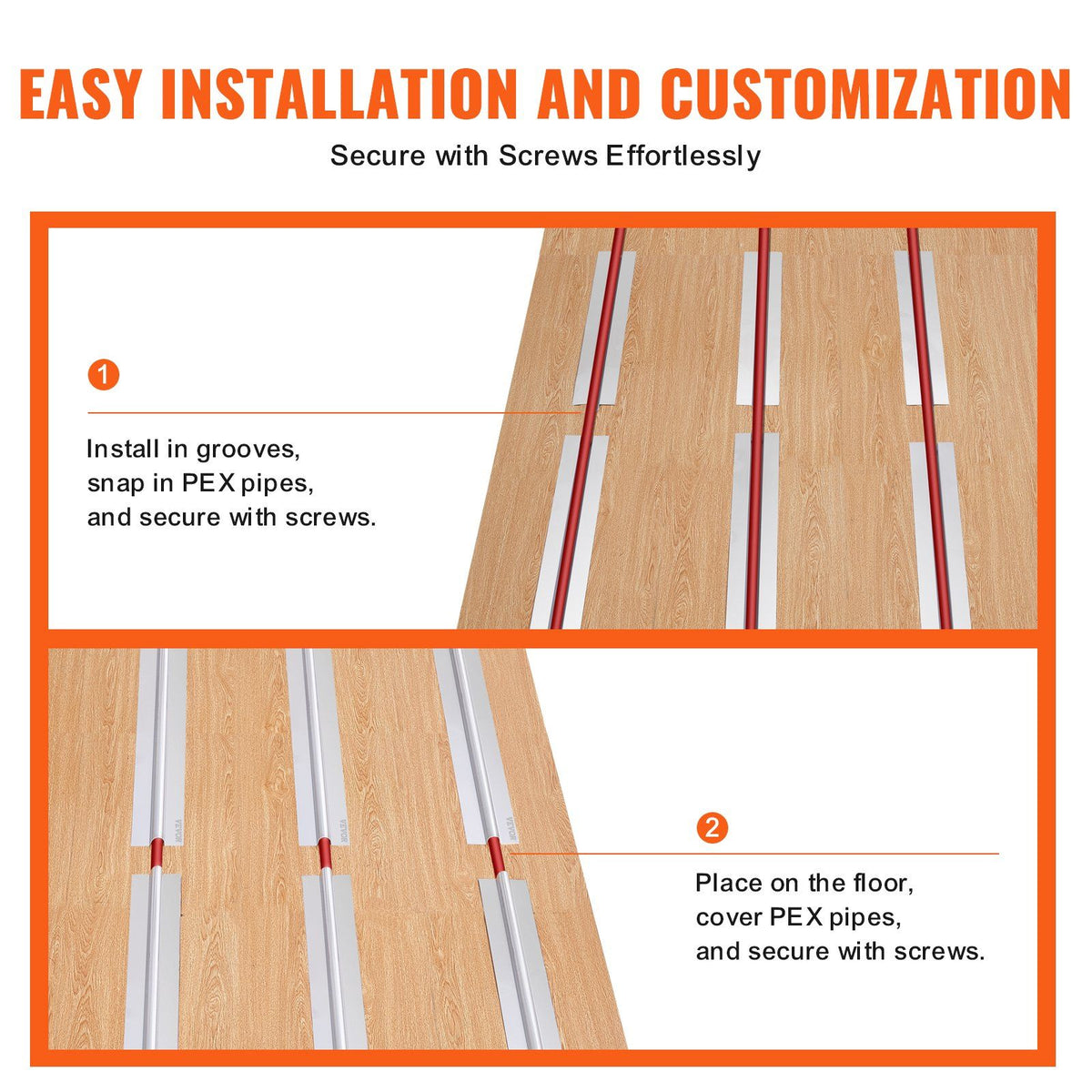 PEX Heat Transfer Plates 0.6m, Radiant Heat Plates for 19mm PEX Pipe, Durable Aluminum & Easy Trimming and Install Underfloor Heat Tubing Plates, Perfect for Wooden Floors (200pcs)