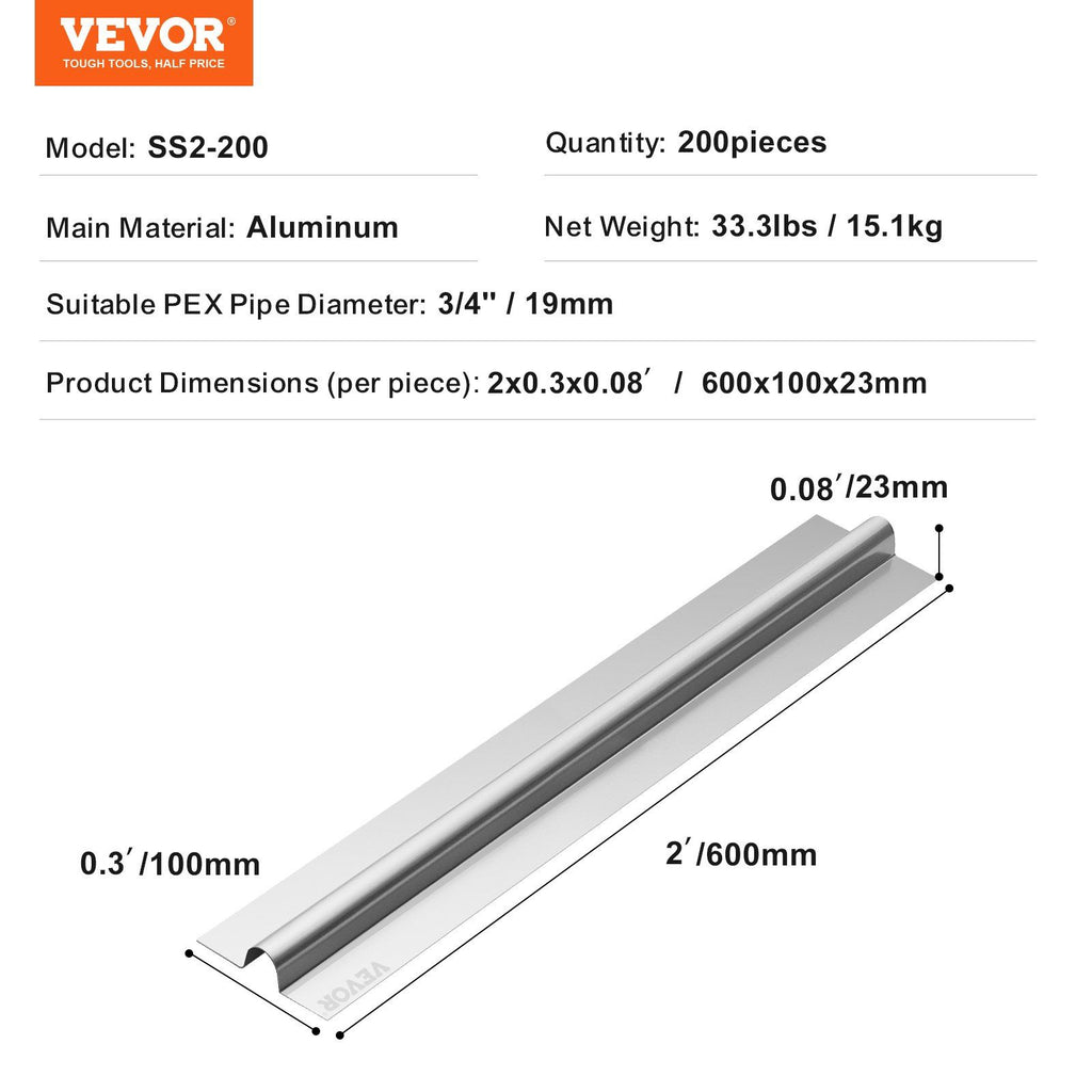 PEX Heat Transfer Plates 0.6m, Radiant Heat Plates for 19mm PEX Pipe, Durable Aluminum & Easy Trimming and Install Underfloor Heat Tubing Plates, Perfect for Wooden Floors (200pcs)