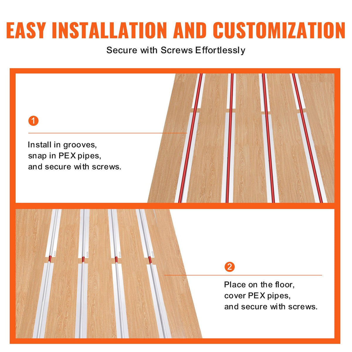 PEX Heat Transfer Plates 1.2m, Radiant Heat Plates for 19mm PEX Pipe, Durable Aluminum & Easy Trimming and Install Underfloor Heat Tubing Plates, Perfect for Wooden Floors (200pcs)