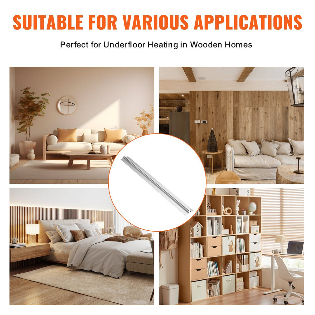 PEX Heat Transfer Plates 1.2m, Radiant Heat Plates for 19mm PEX Pipe, Durable Aluminum & Easy Trimming and Install Underfloor Heat Tubing Plates, Perfect for Wooden Floors (100pcs)