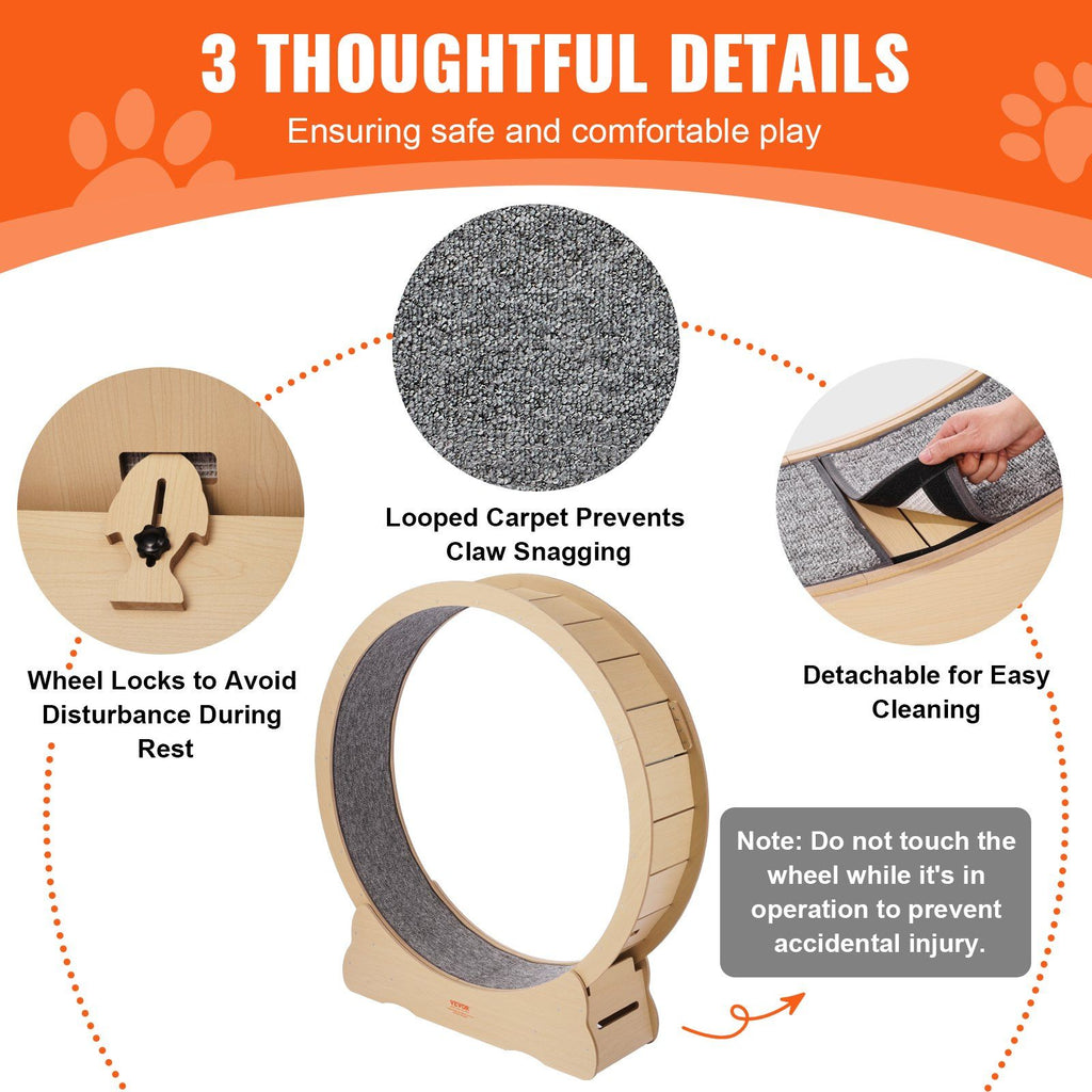 Wooden Cat Exercise Wheel, 1320mm Large Cat Treadmill Wheel for Indoor Cats, Cat Running Wheel with Detachable Carpet & Cat Teaser for Running/Walking/Training, Suitable for Most Cats