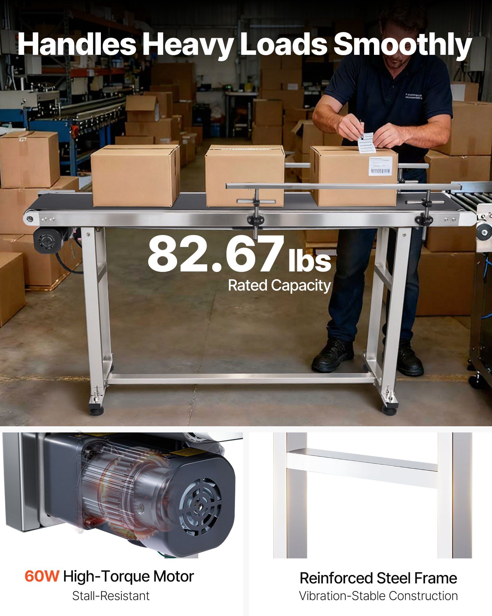 Belt Conveyor, 1498.6 x 198.1 mm Conveyor Table Heavy Duty Stainless Steel Motorized Belt Conveyor for Inkjet Coding Applications Powered PVC Belt Anti-Static Adjustable Speed (Double Guardrail)