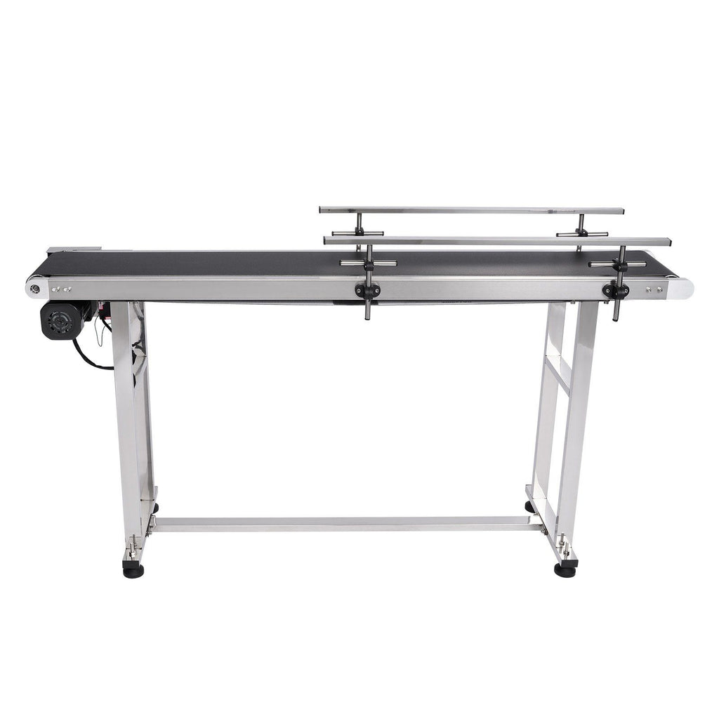 Belt Conveyor, 1498.6 x 198.1 mm Conveyor Table Heavy Duty Stainless Steel Motorized Belt Conveyor for Inkjet Coding Applications Powered PVC Belt Anti-Static Adjustable Speed (Double Guardrail)