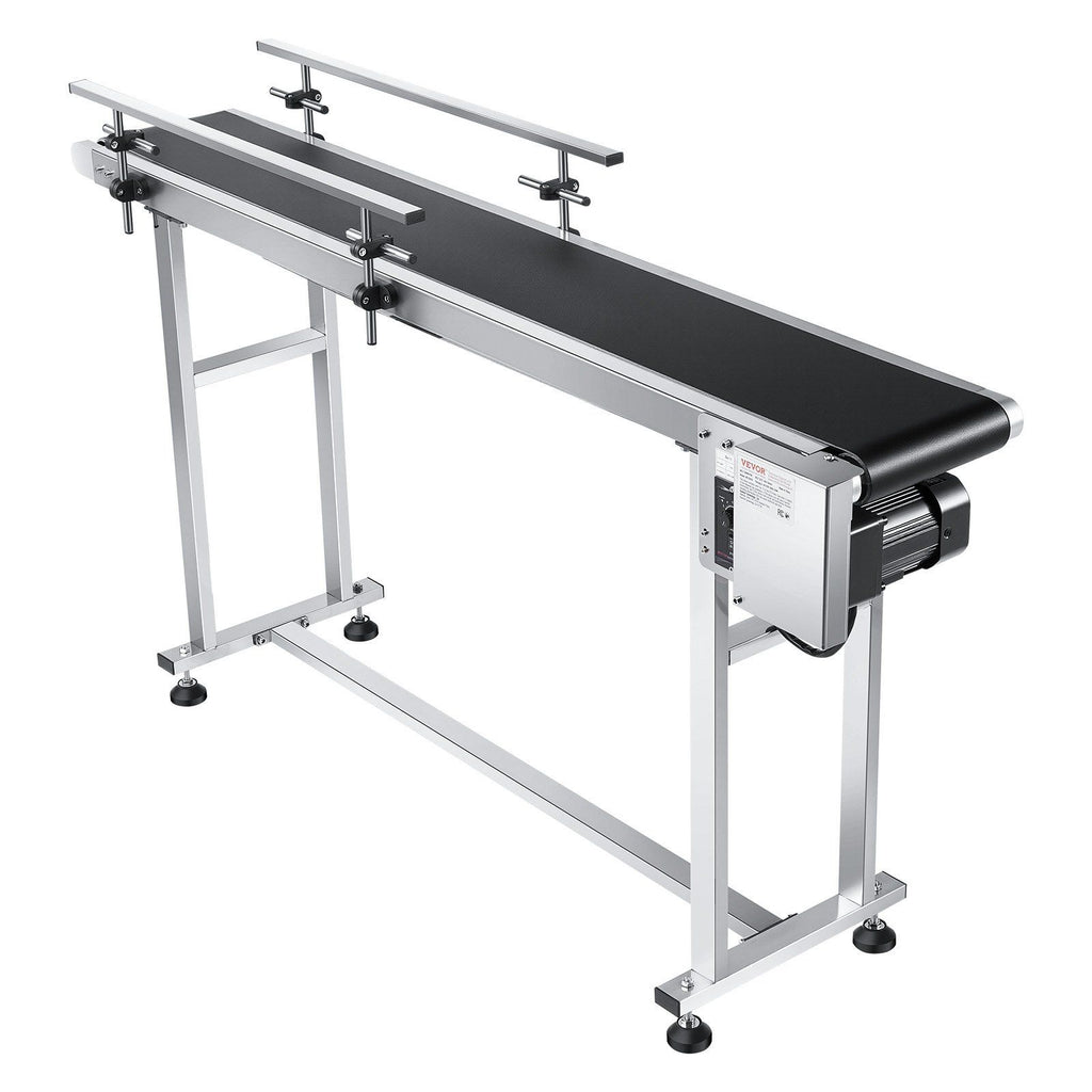 Belt Conveyor, 1498.6 x 198.1 mm Conveyor Table Heavy Duty Stainless Steel Motorized Belt Conveyor for Inkjet Coding Applications Powered PVC Belt Anti-Static Adjustable Speed (Double Guardrail)