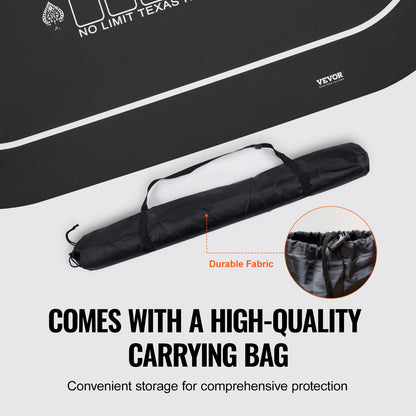 VEVOR Poker Table Top, 70 x 35 Inch Poker Mat for Table, 6-8 Players Foldable Poker Table Top with Carrying Bag, Folding Poker Table Topper for Poker Games, Poker Room, Round, Black