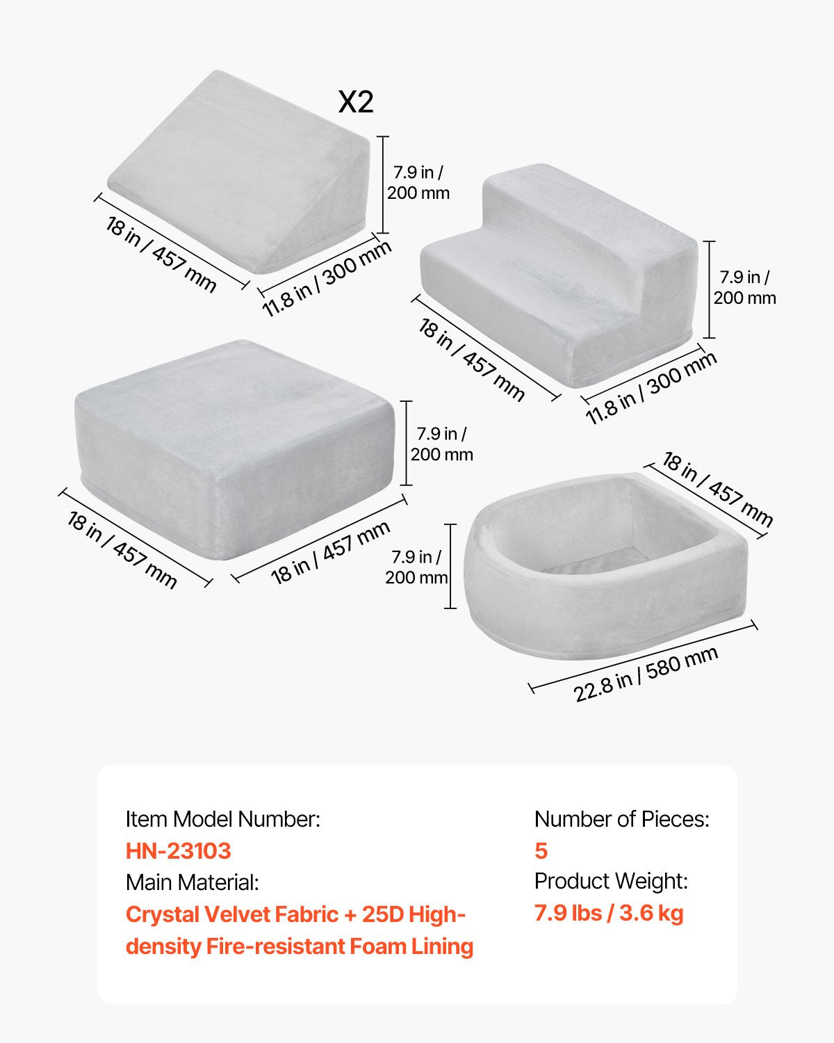 VEVOR Climbing Toys, 5-Piece Set, Foam Climbing Blocks for Toddlers 6 Months to 3 Years, Baby Climbing Blocks with Ball Pit (Balls Not Included), Indoor Climb and Crawl Activity Playset for Crawling