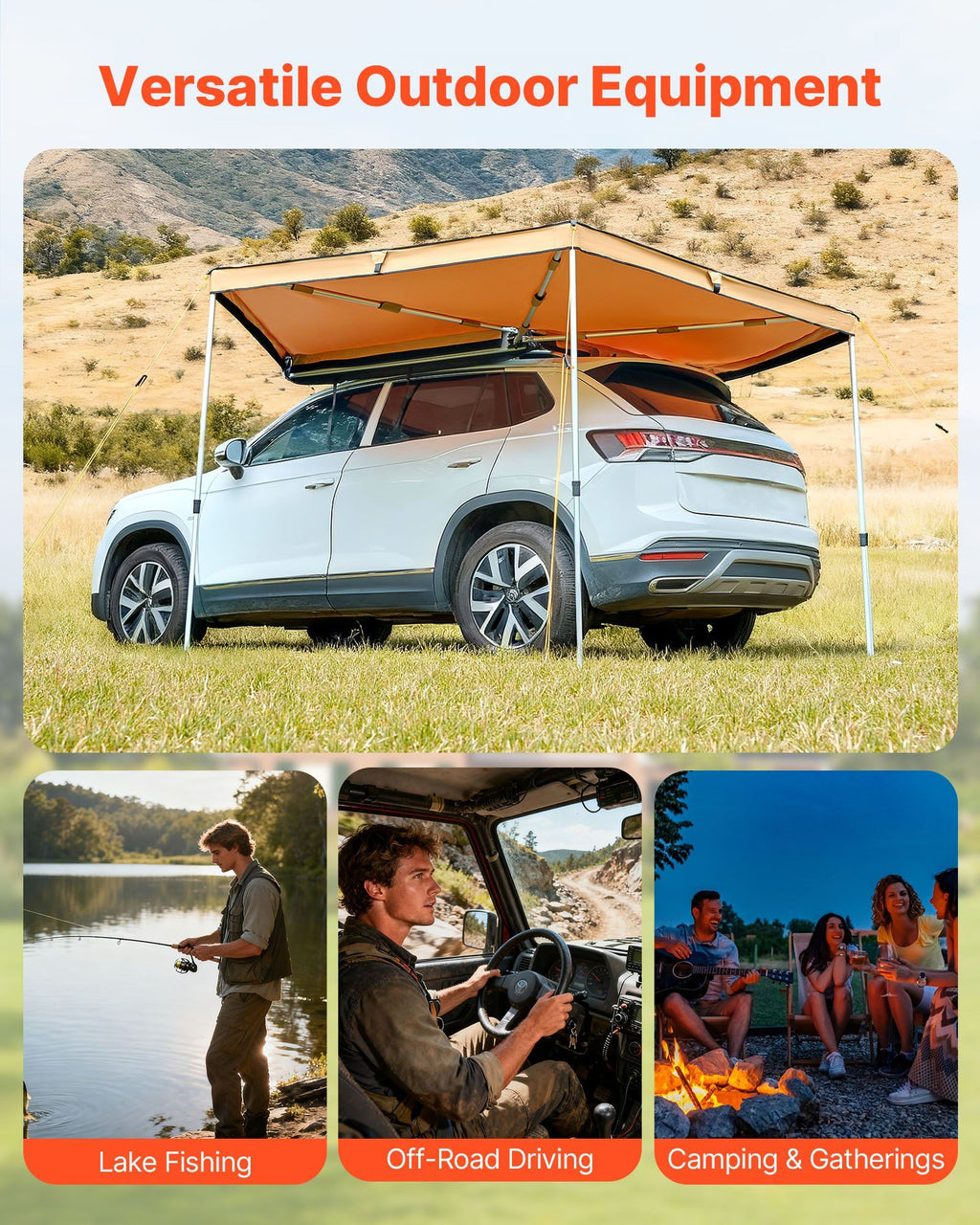 270 Degree Awning, 4.9 ㎡ Driver Side Vehicle Awning, Waterproof UV50+ Car Side Awnings with Carry Bag, All-Weather Free-Standing Overland Awnings Car Shelter for SUV Van Truck Camping