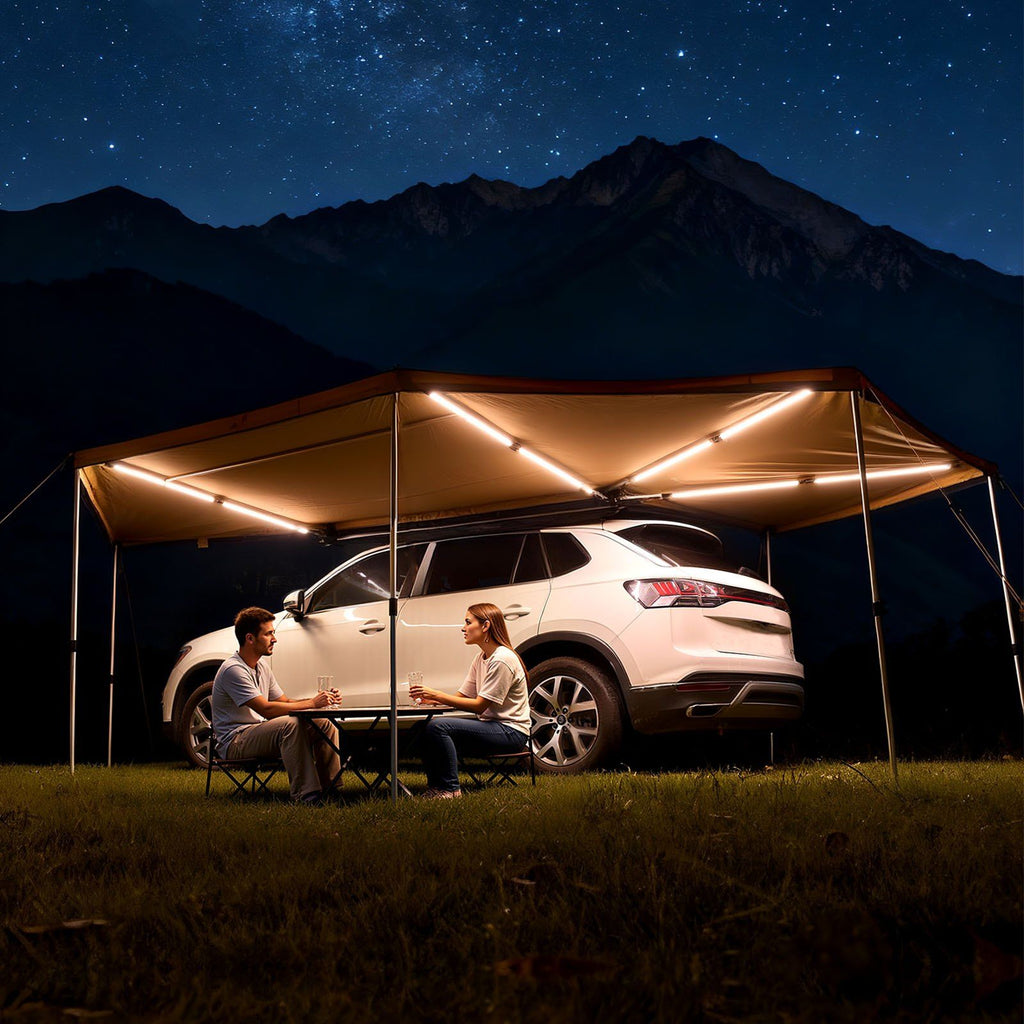 270 Degree Awning with Bulit-in LED Lights, 10.9 ㎡ Driver Side Vehicle Awning, Waterproof UV50+ Car Side Awnings, All-Weather Free-Standing Overland Awnings Car Shelter for SUV Truck Camping