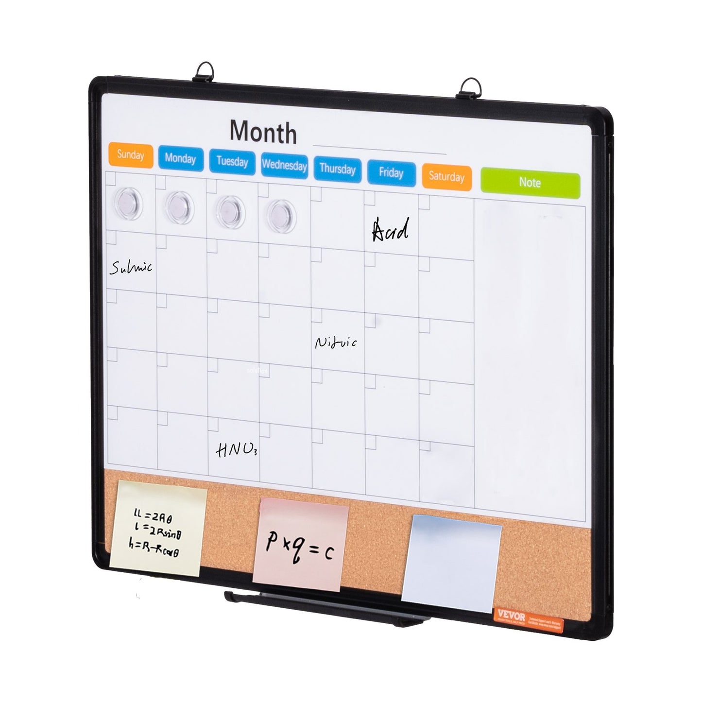 VEVOR 24"x 18" Monthly Calendar Whiteboard & Cork Board Combo with Aluminum Frame – 2-in-1 Magnetic Dry Erase Bulletin Board for Wall Mount – Ideal for School, Home, Office