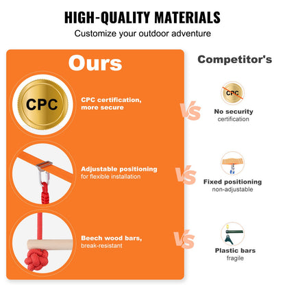 VEVOR Ninja Warrior Obstacle Course for Kids, 15.24 m Weatherproof Slacklines, 500lbs Weight Capacity Monkey Line, Outdoor Playset Equipment, Backyard Toys Training Equipment Set with 10 Obstacles