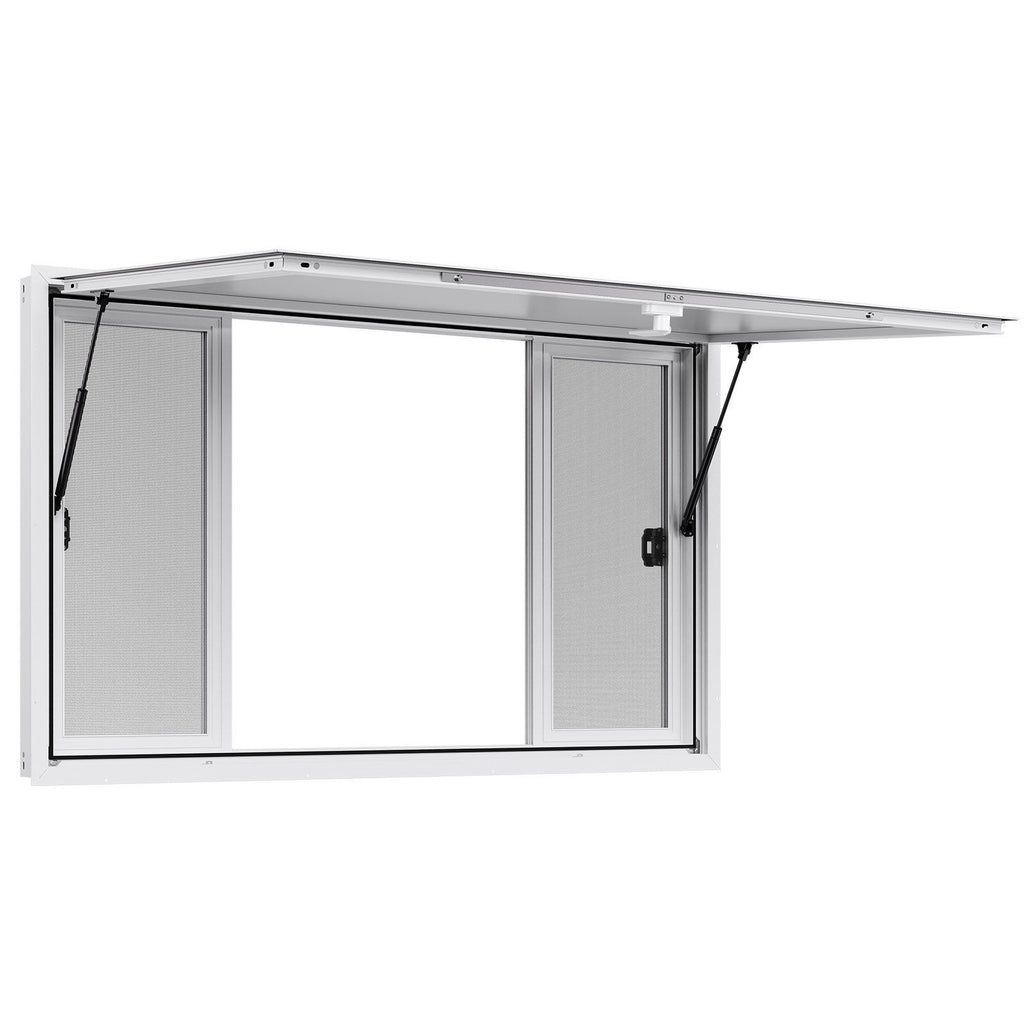 Concession Window 1524x915 mm, Aluminum Alloy Service Window for Food Truck, Up to 85 Degrees Stand Serving Window with 4 Sliding Windows, Awning Door, and Drag Hook, for Concession Trailers