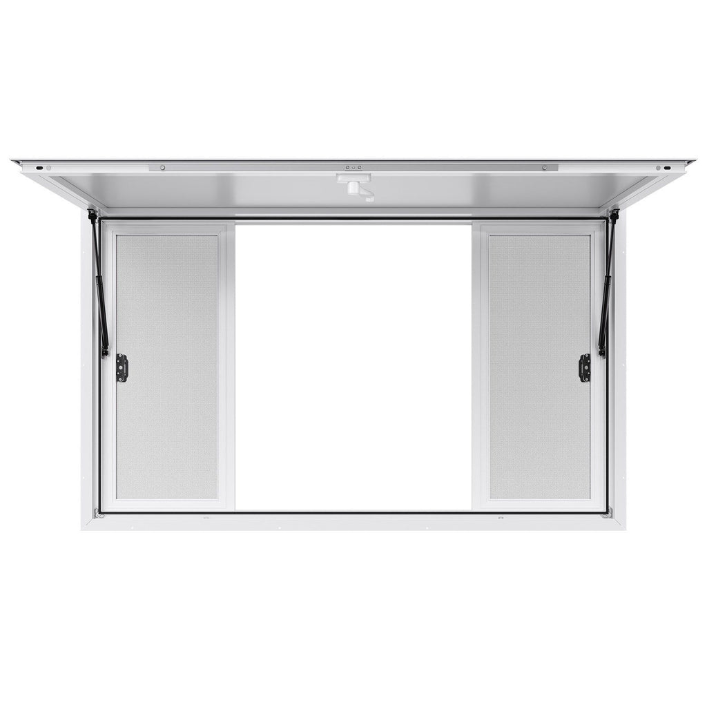 Concession Window 1524x915 mm, Aluminum Alloy Service Window for Food Truck, Up to 85 Degrees Stand Serving Window with 4 Sliding Windows, Awning Door, and Drag Hook, for Concession Trailers