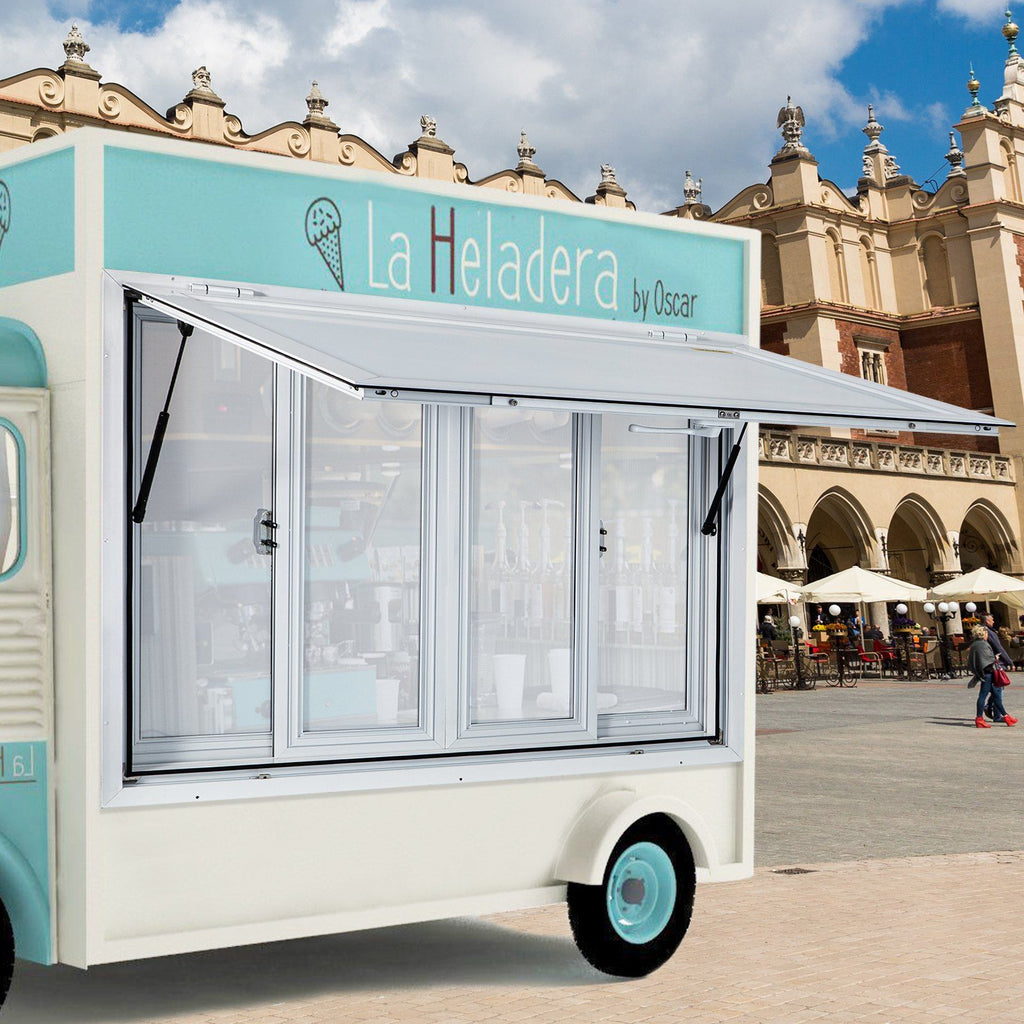 Concession Window, 48 x 36 inch, Aluminum Alloy Food Truck Service Window with 4 Horizontal Sliding Screen Windows & Awning Door & Drag Hook, Serving Window for Food Trucks Concession Trailers