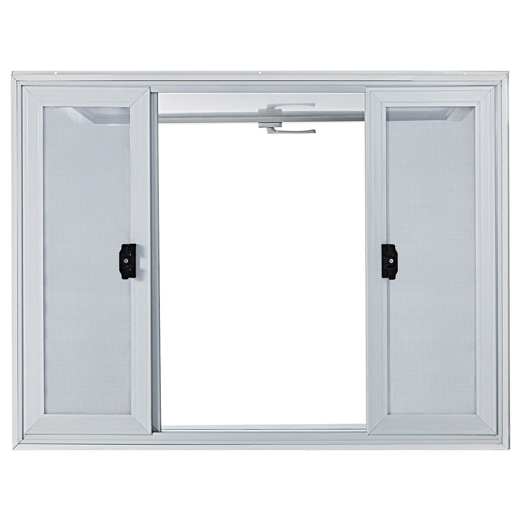 Concession Window, 48 x 36 inch, Aluminum Alloy Food Truck Service Window with 4 Horizontal Sliding Screen Windows & Awning Door & Drag Hook, Serving Window for Food Trucks Concession Trailers