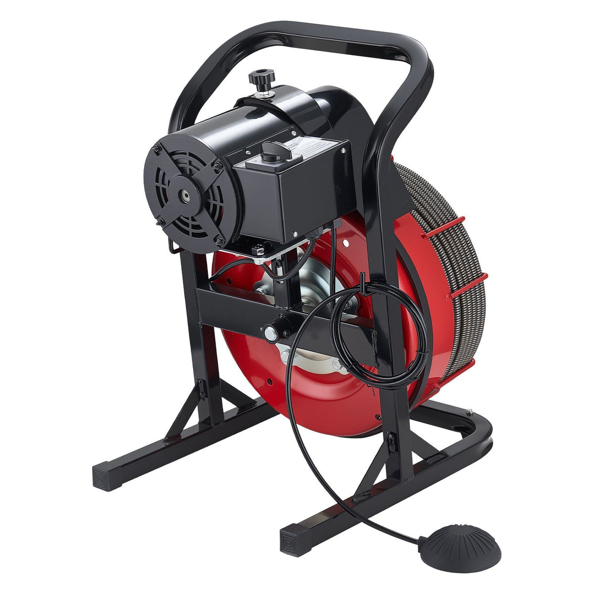 Drain Cleaner Machine 23m x 13mm, Sewer Snake Auger Manual Feed with 4 Cutters & Air-activated Foot Switch for 50mm to 150mm Pipes
