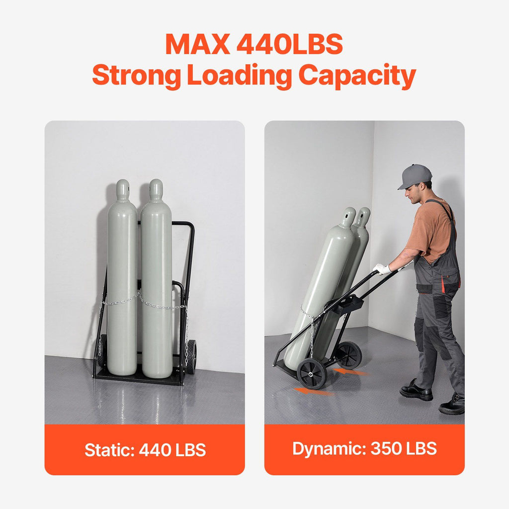 Dual Welding Cylinder Cart, Oxygen Acetylene Tank Cart with 440LBS Static Weight Capacity, 10-Inch Solid Wheels and Tank Storage Safety Chains, Suitable for Double 12.5-Inch Dia. Gas Cylinders