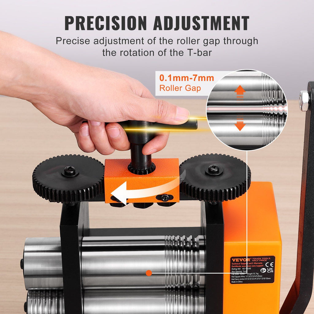 Rolling Mill, 3"/76 mm Jewelry Rolling Mill Machine, 1: 2 Gear Ratio, 3-in-1 Multi-function Rolling Mill, 0.1-7mm Press Thickness for Metal Jewelry Making Sheet Square Wire Semicircle Pattern