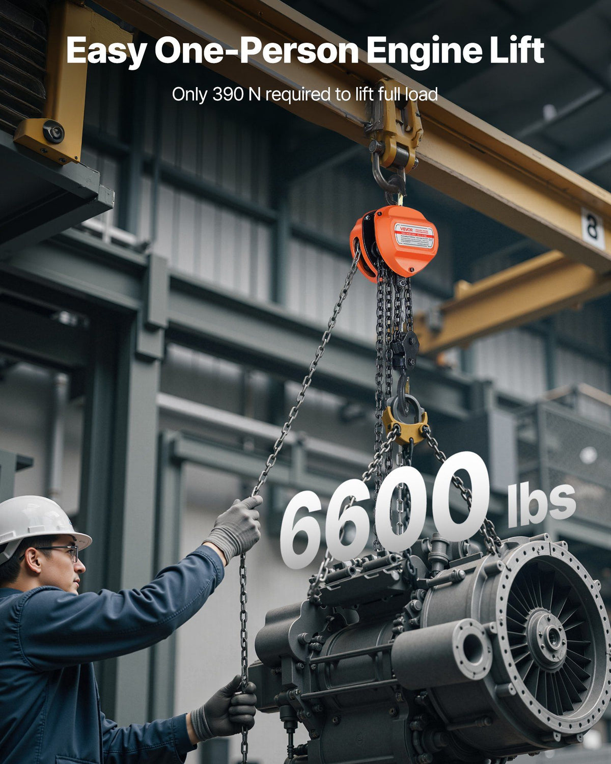 Hand Chain Hoist, 3 Ton Capacity, Manual Chain Block with Upgrade G80 Galvanized Chain, 6 m Lifting Height, Heavy Duty Pulley Hoist for Garage Warehouse Automotive Machinery, Orange