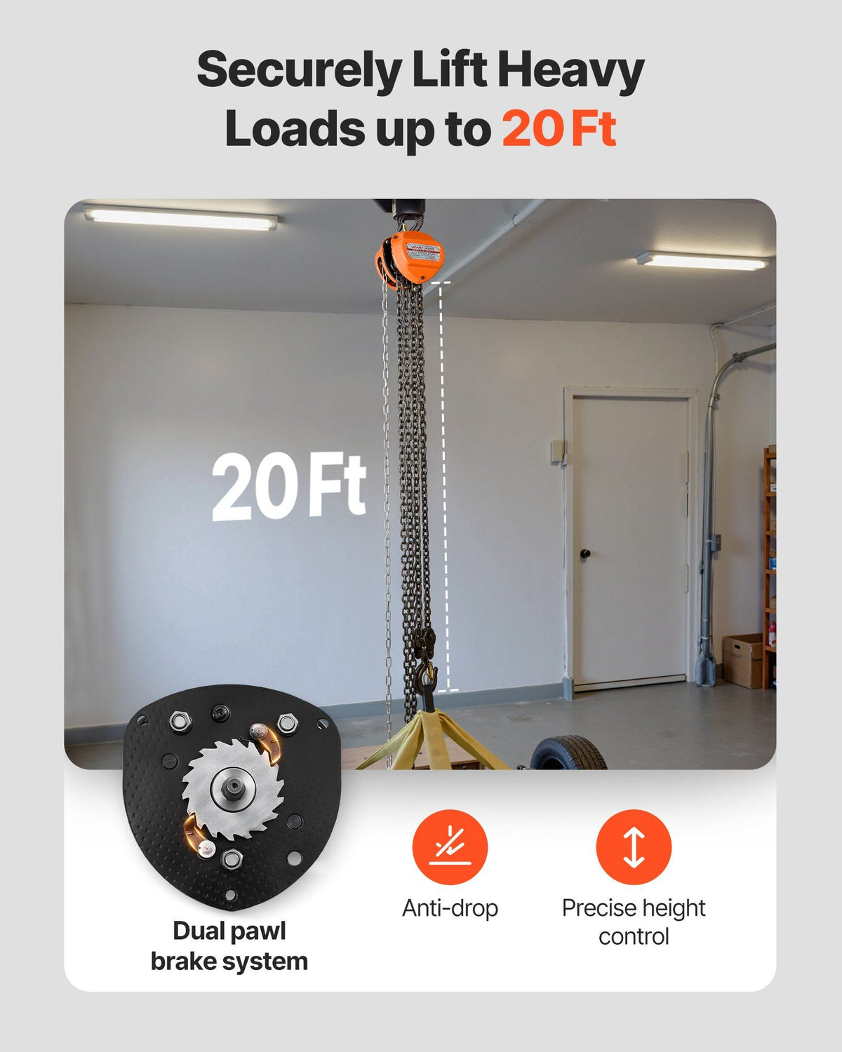 Hand Chain Hoist, 3 Ton Capacity, Manual Chain Block with Upgrade G80 Galvanized Chain, 6 m Lifting Height, Heavy Duty Pulley Hoist for Garage Warehouse Automotive Machinery, Orange