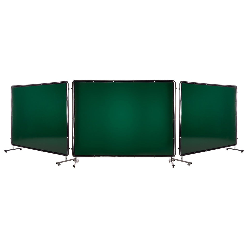 Welding Screen with Frame, 3-Panel 1.74 x 2.34m Welding Curtain Screen, Flame-Resistant Vinyl Protection Screens with 12 Wheels & 6-Level UV Protection for Workshop/Industrial Use, Dark Green