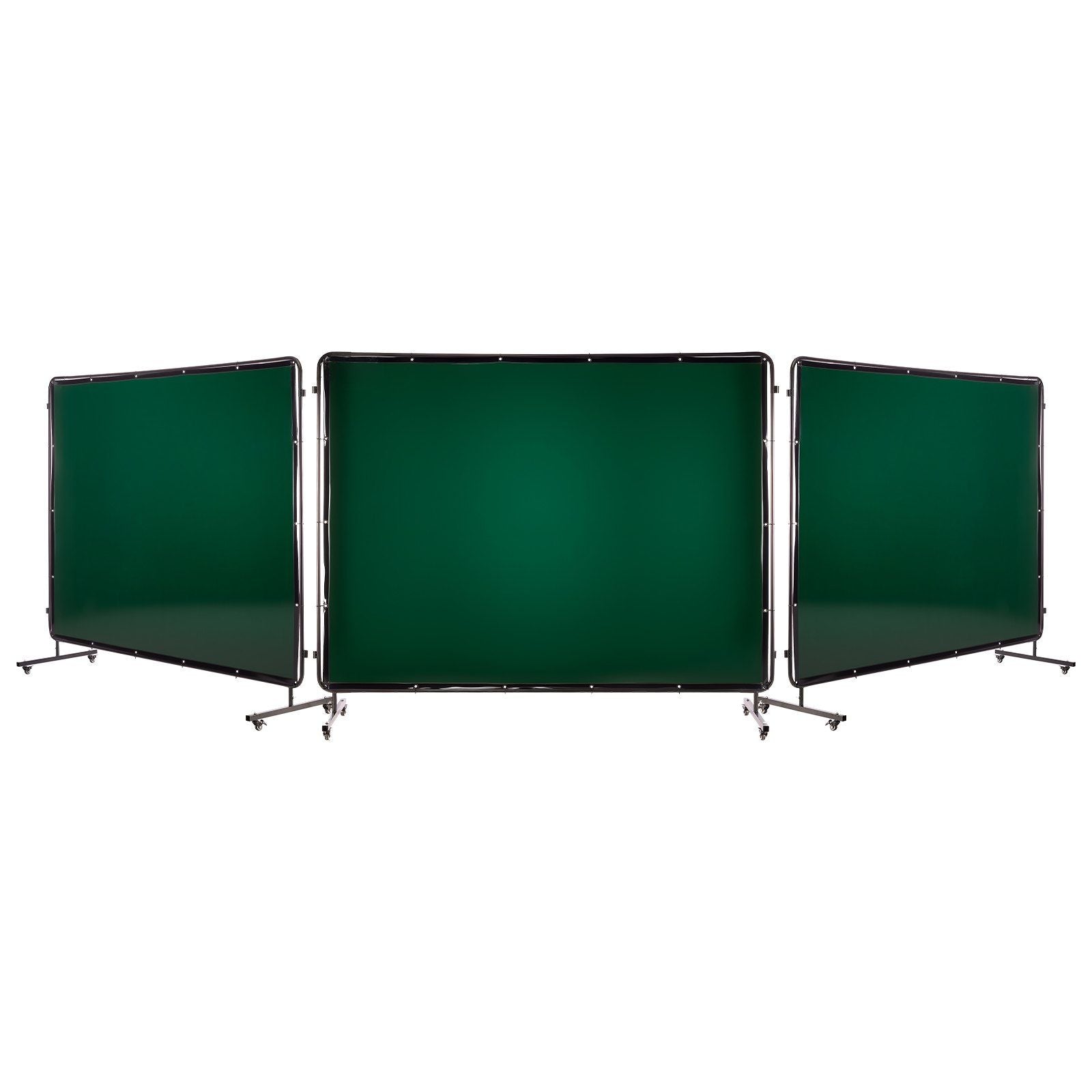 Welding Screen with Frame, 3-Panel 1.74 x 2.34m Welding Curtain Screen, Flame-Resistant Vinyl Protection Screens with 12 Wheels & 6-Level UV Protection for Workshop/Industrial Use, Dark Green