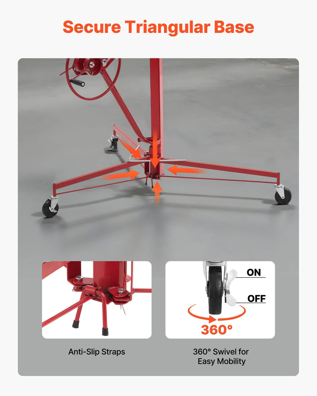 3353mm Drywall Lift, Heavy-Duty 68 kg Sheetrock Hoist with Adjustable Telescoping Arm, Lockable Wheels, Drywall Lifter Panel Jack Hoist Tools Ideal for Ceiling & Wall Installation (Red)
