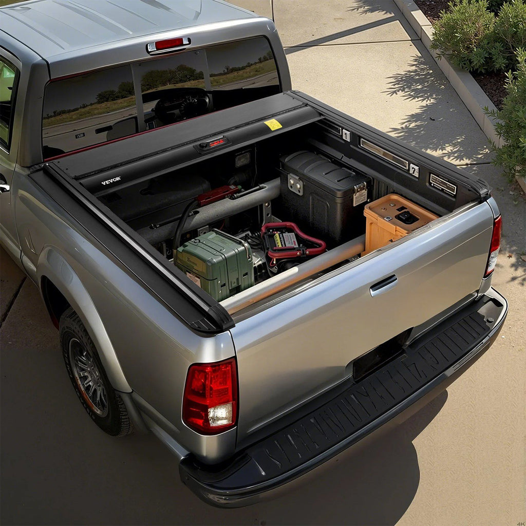 Retractable Tonneau Cover, 5.5 ft Retractable Tonneau Cover with Built-in Drainage Pipe for 2021-2024 Toyota Tundra Crew Cab w/ Deck Rail System , Hard Tonneau Cover with Double-Lock & T-Slot