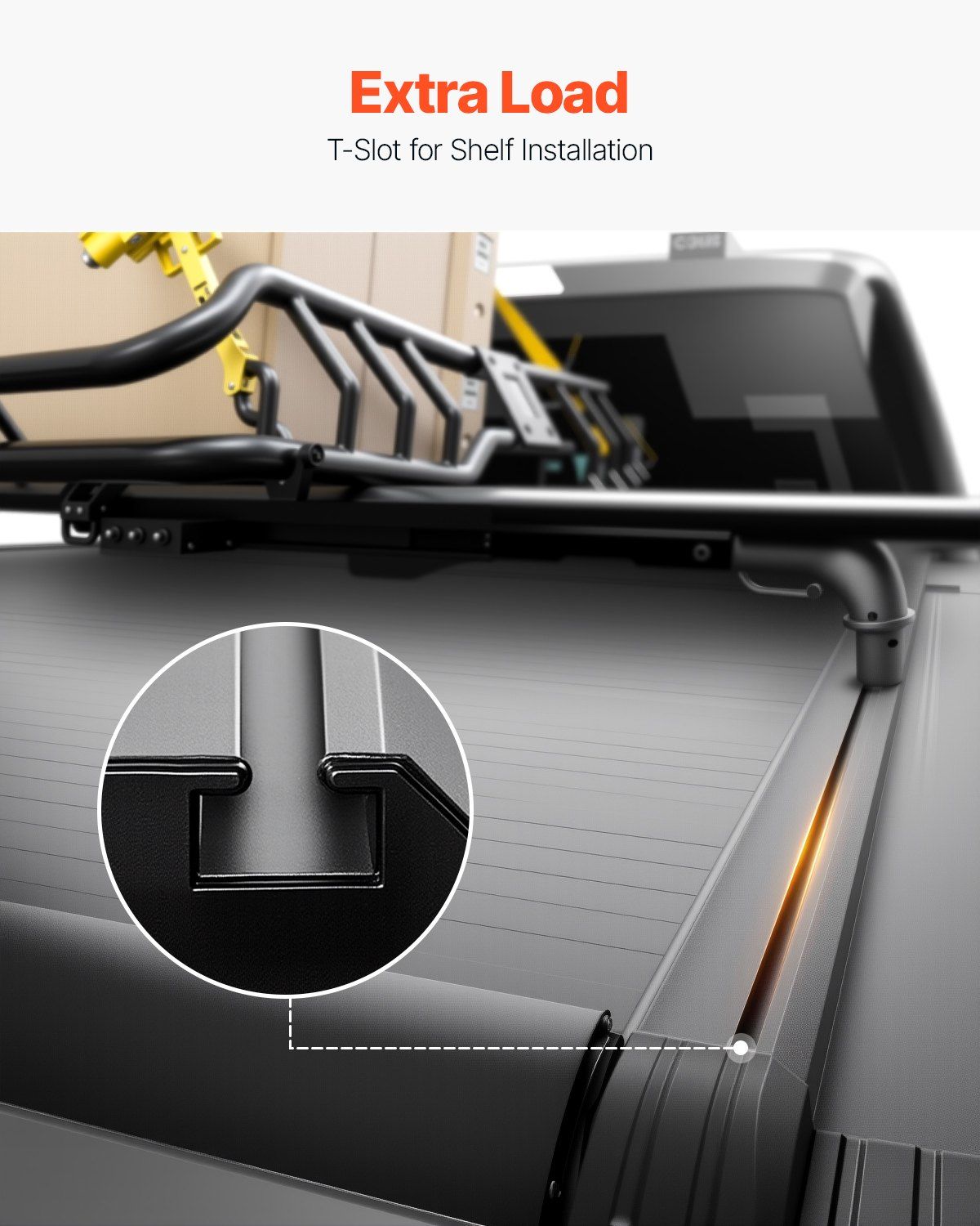 Retractable Tonneau Cover, 5.0 ft Retractable Tonneau Cover with Built-in Drainage Pipe for 2021-2024 Toyota Tacoma Crew Cab w/ Deck Rail System , Hard Tonneau Cover with Double-Lock & T-Slot