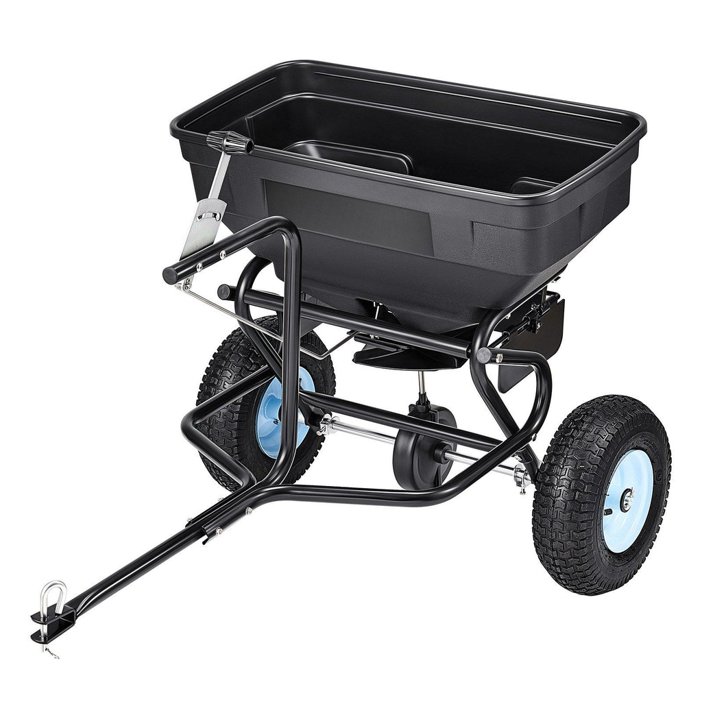 Tow Behind Broadcast Spreader, 130LBS Capacity, Tow/Push Garden Spreader with 13 in Tires, 30 Adjustable Setting & 9.8 ft Spreading Width, Lawn Spreaders for Seed, Fertilizer, Salt, Ice Melt