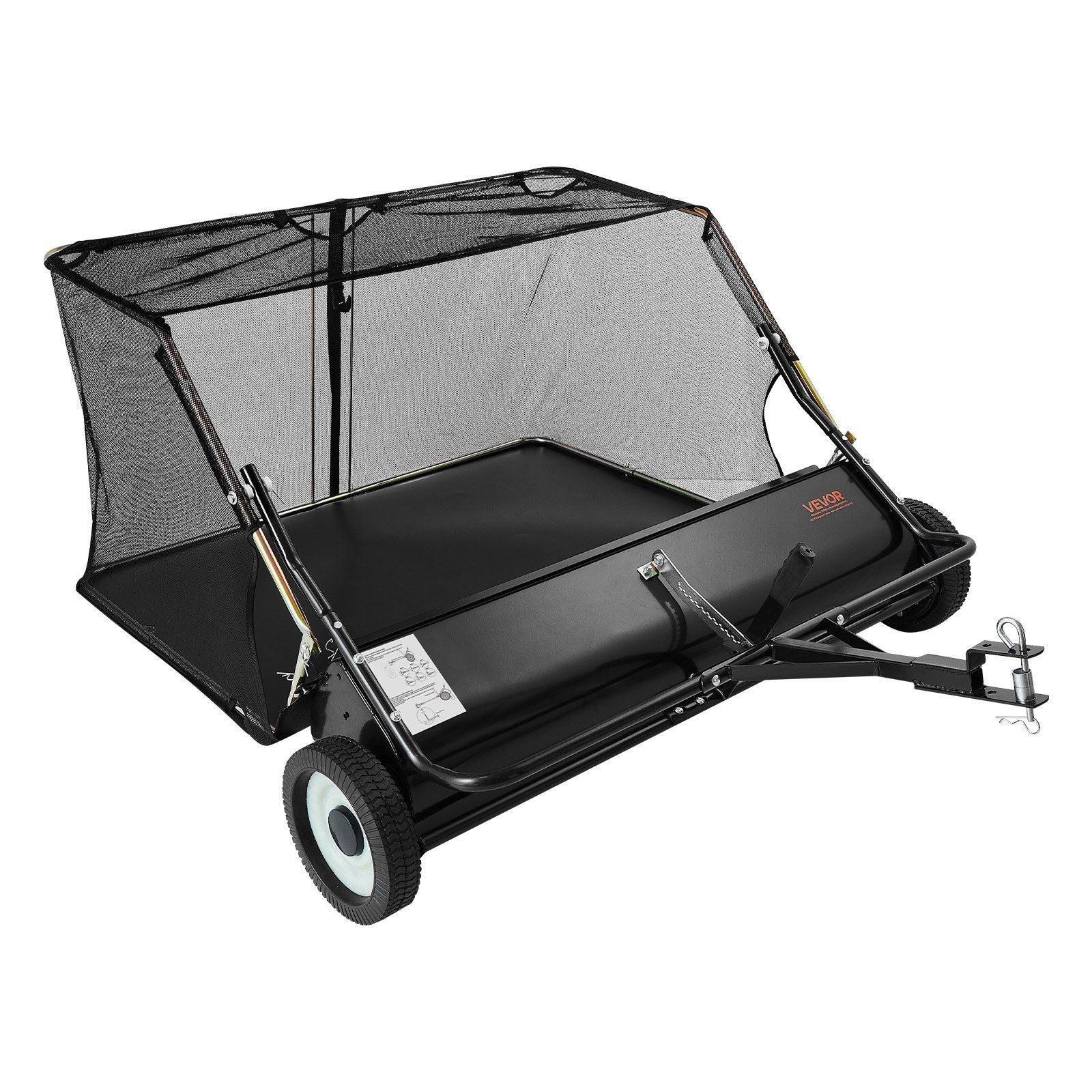 Tow Behind Lawn Sweeper, 122cm Pull Behind Yard Sweeper, 26 cu. ft Hopper Bag Capacity, Leaf & Grass Collector with Dumping Rope, Adjustable Sweeping Height, Garden Sweepers for Lawn Farm