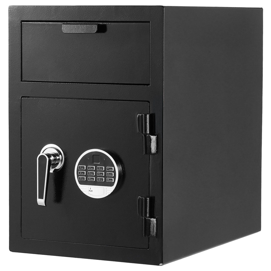 1.2 Cubic Feet Drop Safe, Large Capacity Front Drop Slot Safe Box with Digital Keypad, Heavy Duty 2 Tiers Cash Depository Box with Spare Keys for Cash, Bank Slip, Jewelry, Document, Bill, Black