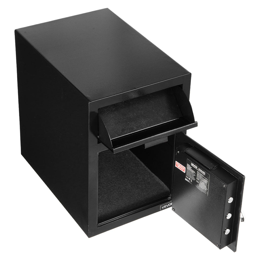 1.2 Cubic Feet Drop Safe, Large Capacity Front Drop Slot Safe Box with Digital Keypad, Heavy Duty 2 Tiers Cash Depository Box with Spare Keys for Cash, Bank Slip, Jewelry, Document, Bill, Black