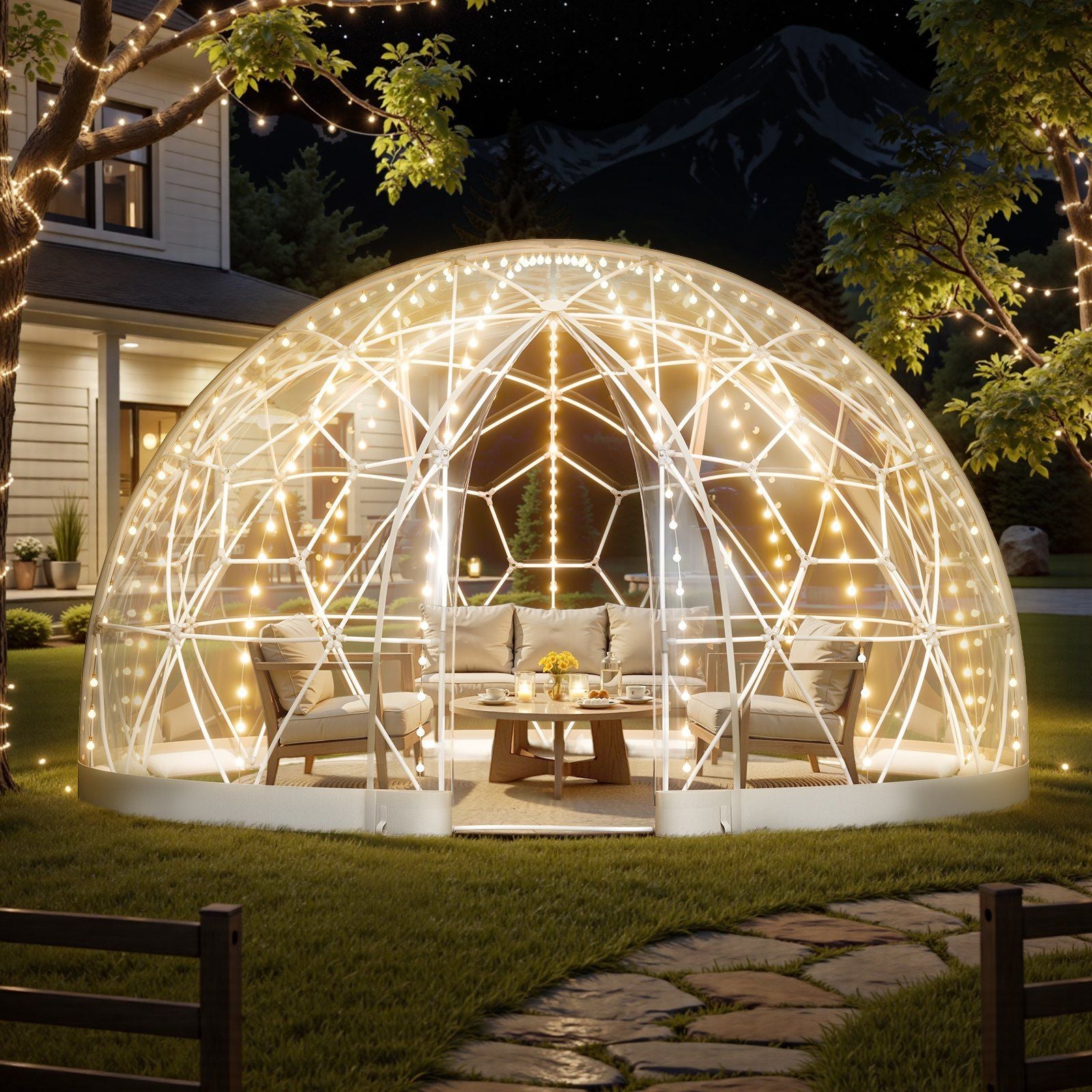 Garden Dome Tent, 3.6 x 2.2 m Outdoor Clear Bubble Tent for 4-7 Person, Weatherproof Geodesic Dome Greenhouse with Window, PVC Igloo Tents for Backyard Patios Camping Party Wedding