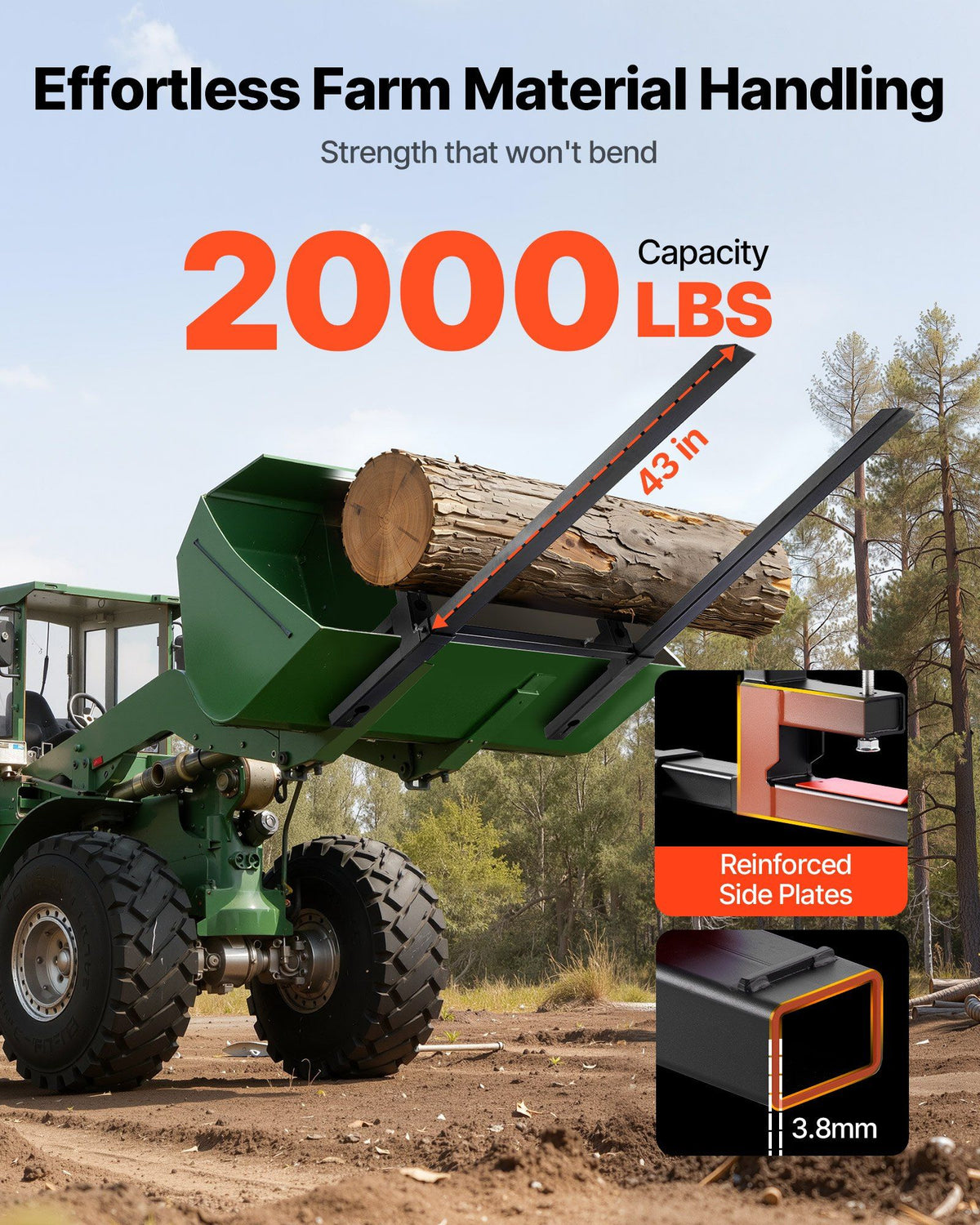 Pallet Forks, 907 kg Clamp on Pallet Forks, 149 cm Total Length Heavy-Duty Tractor Fork with Adjustable Stabilizer Bar for Tractor Attachments, Loader Bucket, and Skid Steer, Black