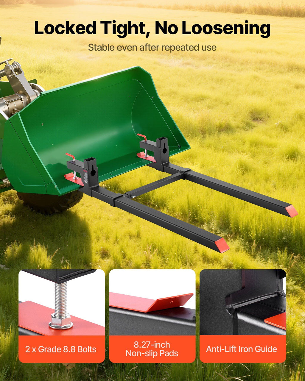 Pallet Forks, 907 kg Clamp on Pallet Forks, 149 cm Total Length Heavy-Duty Tractor Fork with Adjustable Stabilizer Bar for Tractor Attachments, Loader Bucket, and Skid Steer, Black
