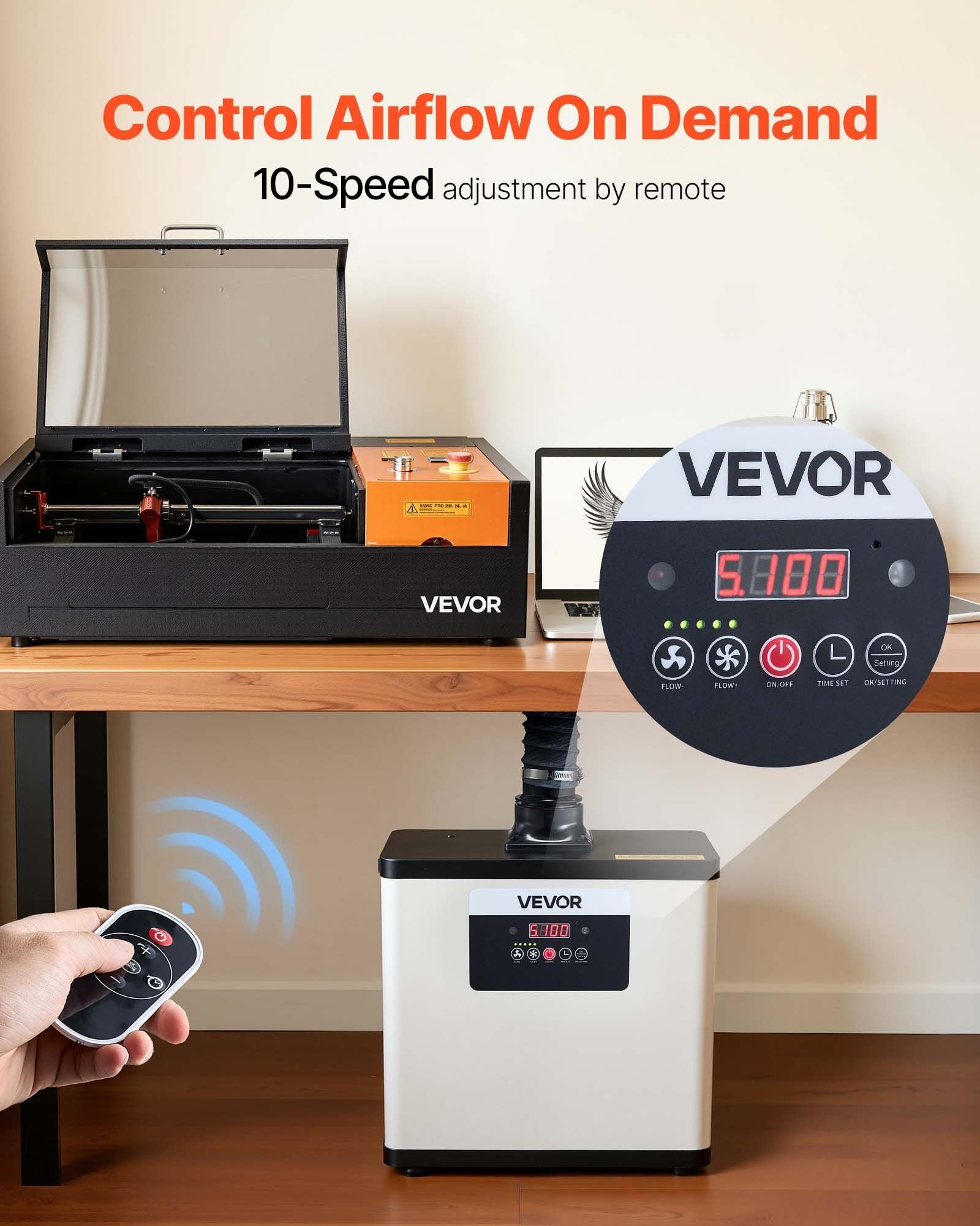 Solder Fume Extractor, Upgraded 4-Stage Filtration Soldering Smoke Absorber with 510 m³/h Strong Suction, 10-Speed & Remote Control Brushless Smoke Extractor for Laser Engraving, 3D Printing