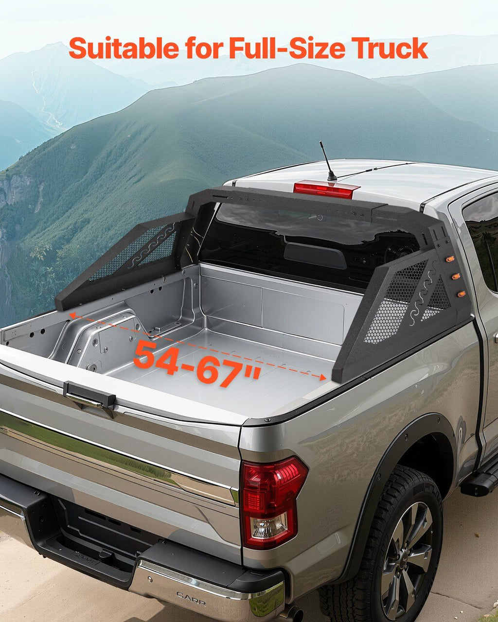 Truck Bed Roll Bar, Universal Pickup Sport Adjustable Bar Chase Rack Compatible with Full-Size Truck, Carbon Steel Construction with 6 Amber Auxiliary Lights, No Rack Included