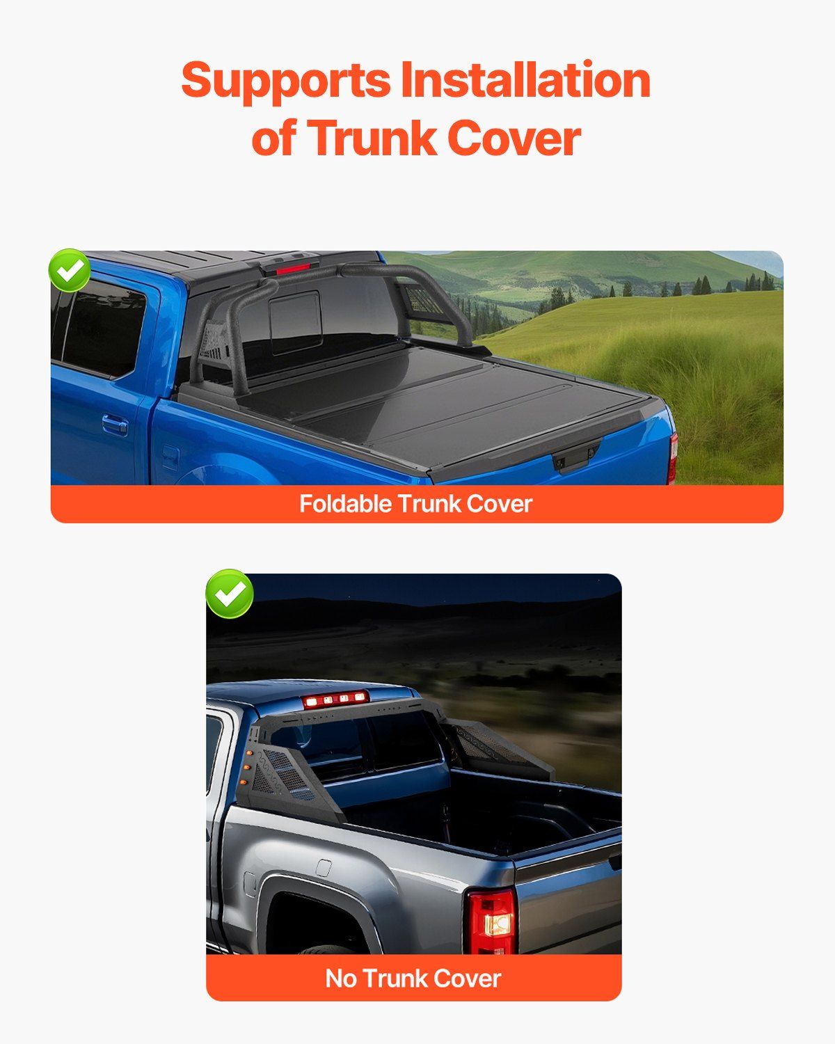 Truck Bed Roll Bar, Universal Pickup Sport Adjustable Bar Chase Rack Compatible with Full-Size Truck, Carbon Steel Construction with 6 Amber Auxiliary Lights, No Rack Included