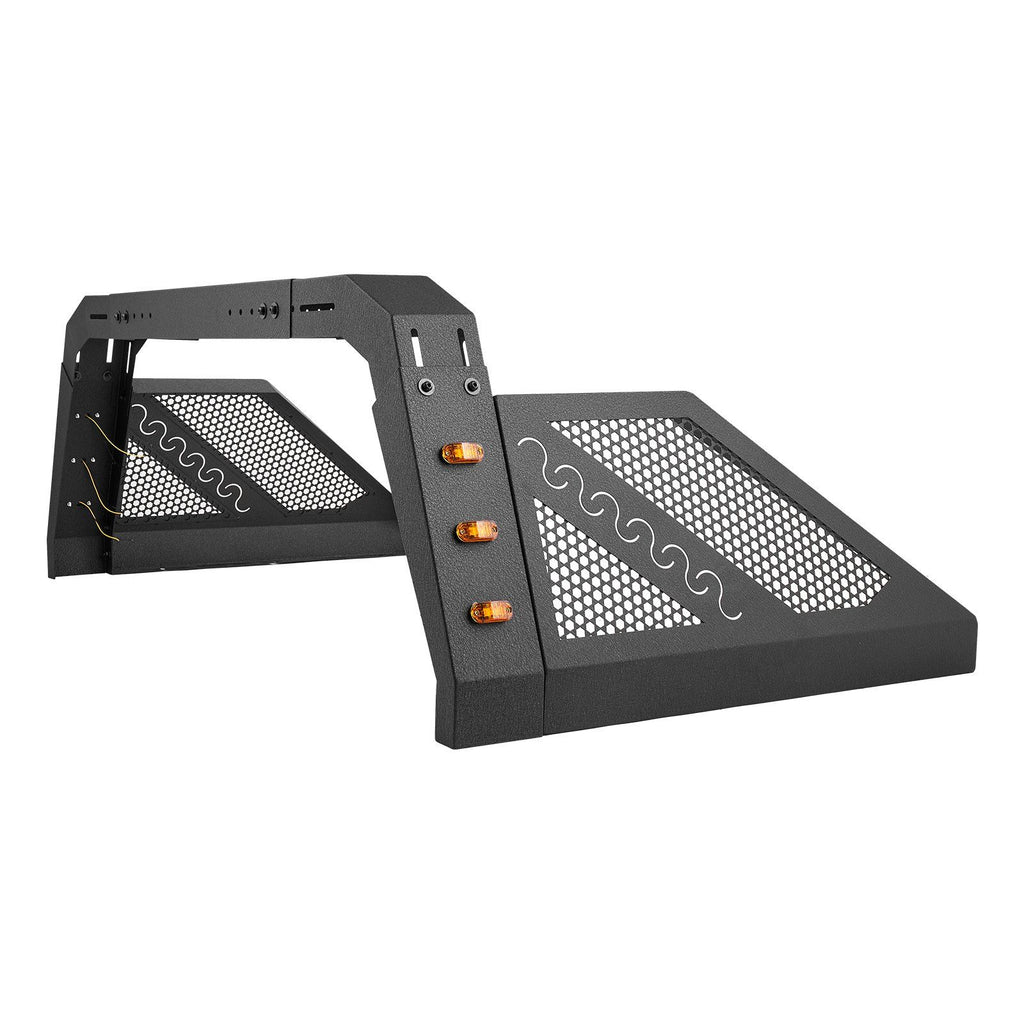 Truck Bed Roll Bar, Universal Pickup Sport Adjustable Bar Chase Rack Compatible with Full-Size Truck, Carbon Steel Construction with 6 Amber Auxiliary Lights, No Rack Included