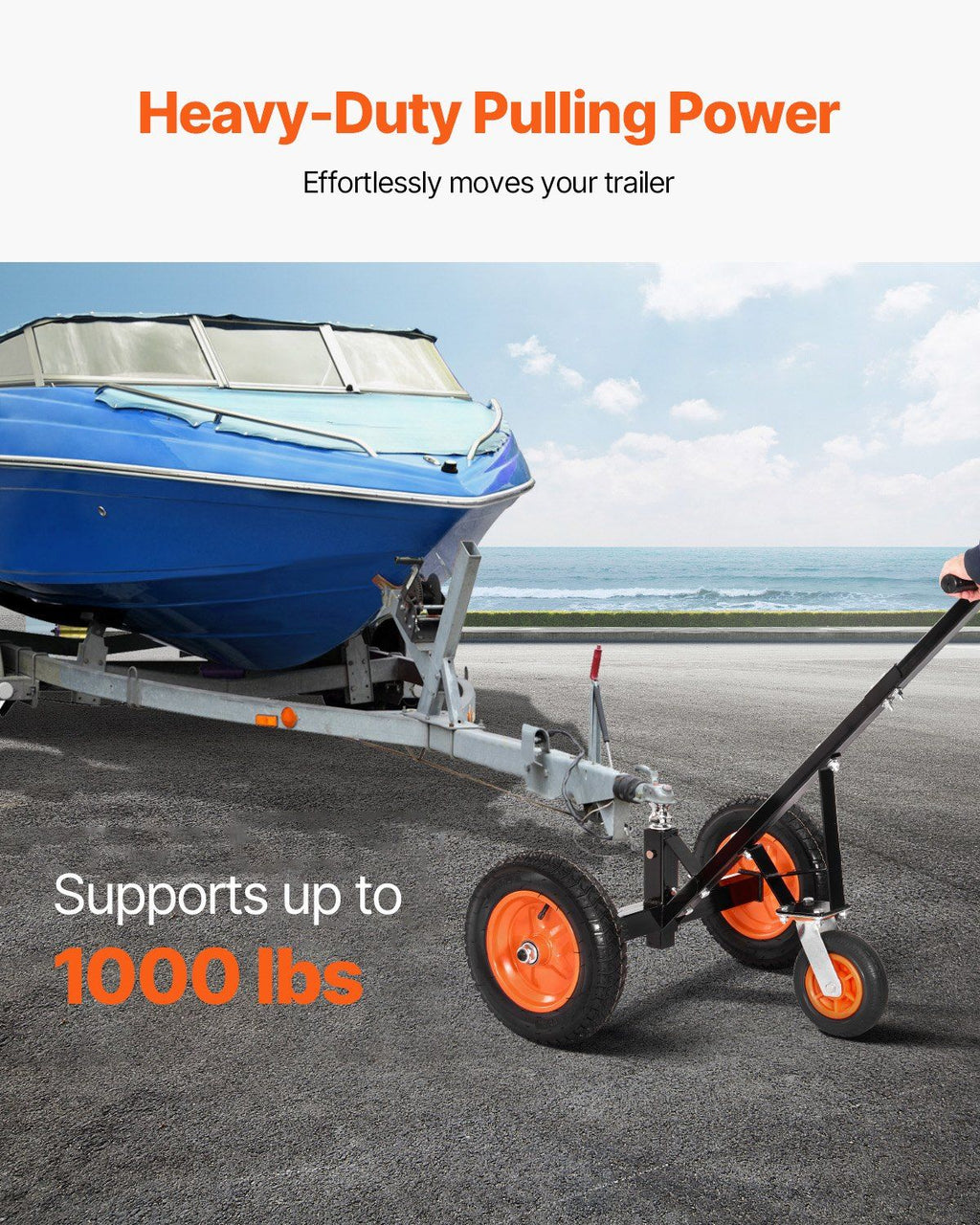 Trailer Dolly, 1000lbs Tongue Weight Capacity, Carbon Steel Trailer Mover with 2 inch Ball, 14 inch Pneumatic Tires, Portable Tow Dolly for Moving RV Trailer