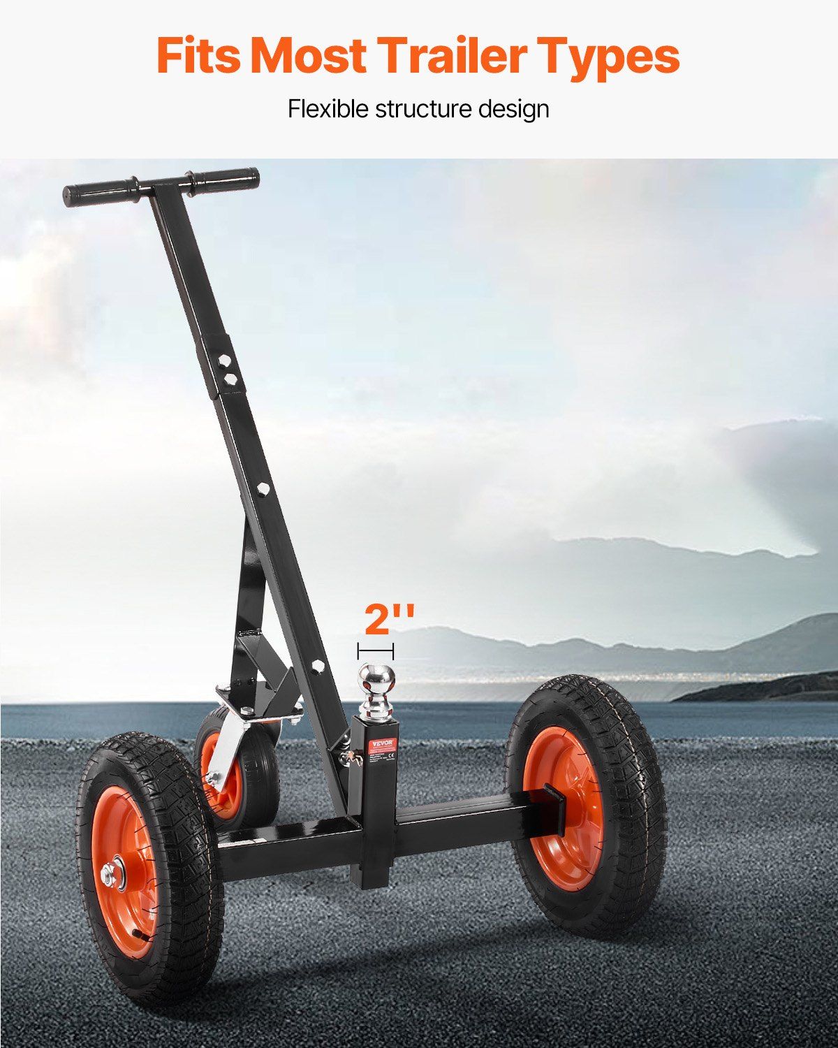 Trailer Dolly, 1000lbs Tongue Weight Capacity, Carbon Steel Trailer Mover with 2 inch Ball, 14 inch Pneumatic Tires, Portable Tow Dolly for Moving RV Trailer