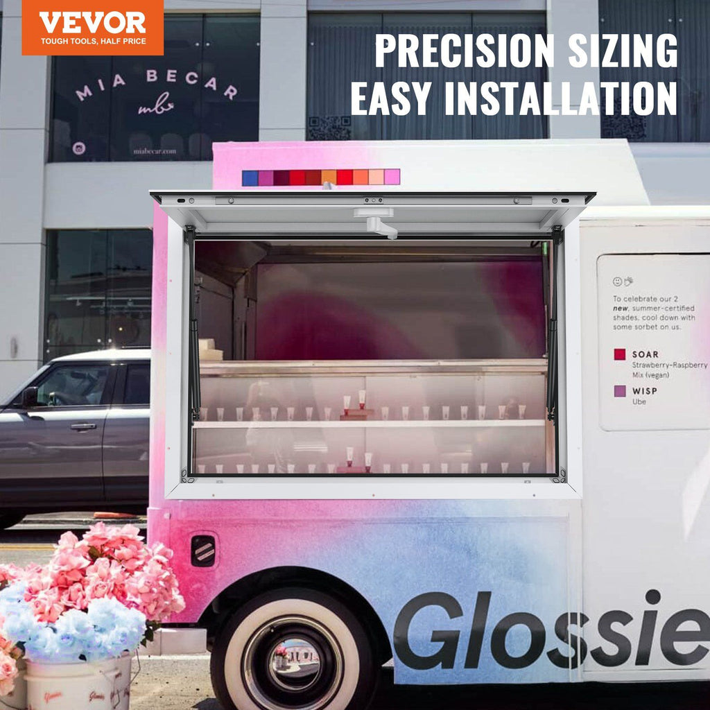 Concession Window for Food Truck, 48"x36" Aluminum Alloy Food Truck Service Window, Up to 85 Degrees Stand Serving Window with Awning Door & Drag Hook,  for Food Trucks Concession Trailers