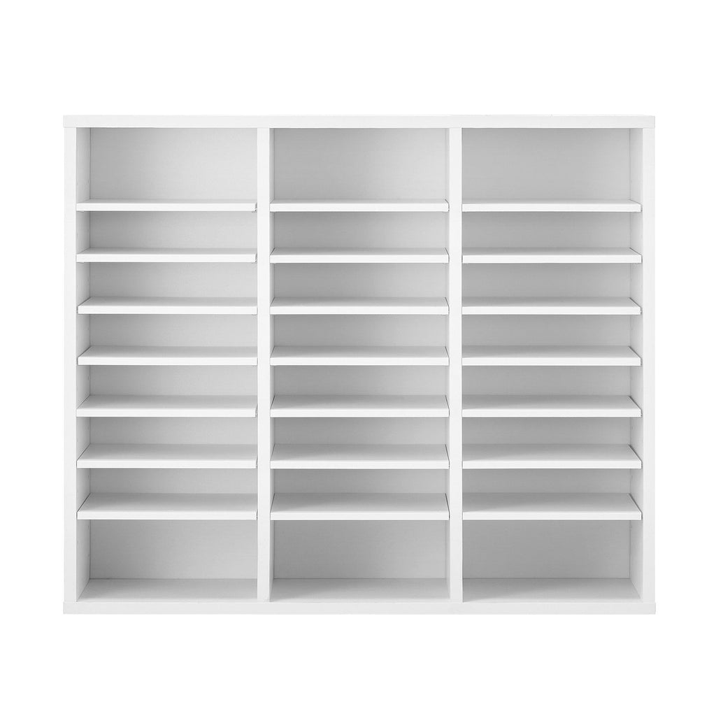 Literature Organizer, 24 Compartments Office Mailbox with Adjustable Shelves, Wooden Mailbox Sorter Medium Density Fiberboard Office Home Classroom Storage for Files, Documents, Papers, White