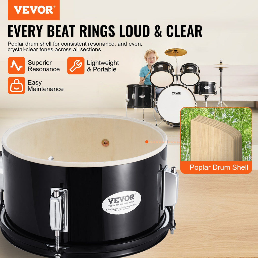 Kids Drum Set, 5-Piece, 406.4 mm Beginner Full Drum Set with Bass Toms Snare Floor Drum Adjustable Throne Cymbal Hi-Hat Pedal and Two Pairs of Drumsticks, Starter Drum Kit for Child Kids, Black