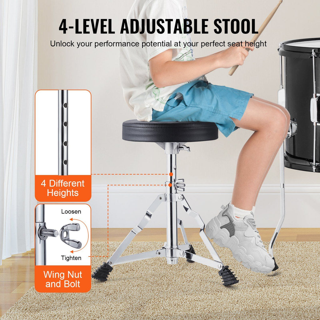 Kids Drum Set, 5-Piece, 406.4 mm Beginner Full Drum Set with Bass Toms Snare Floor Drum Adjustable Throne Cymbal Hi-Hat Pedal and Two Pairs of Drumsticks, Starter Drum Kit for Child Kids, Black