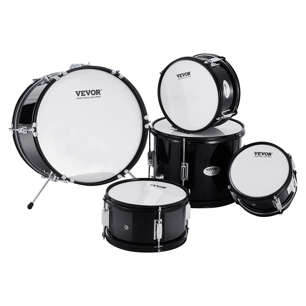 Kids Drum Set, 5-Piece, 406.4 mm Beginner Full Drum Set with Bass Toms Snare Floor Drum Adjustable Throne Cymbal Hi-Hat Pedal and Two Pairs of Drumsticks, Starter Drum Kit for Child Kids, Black
